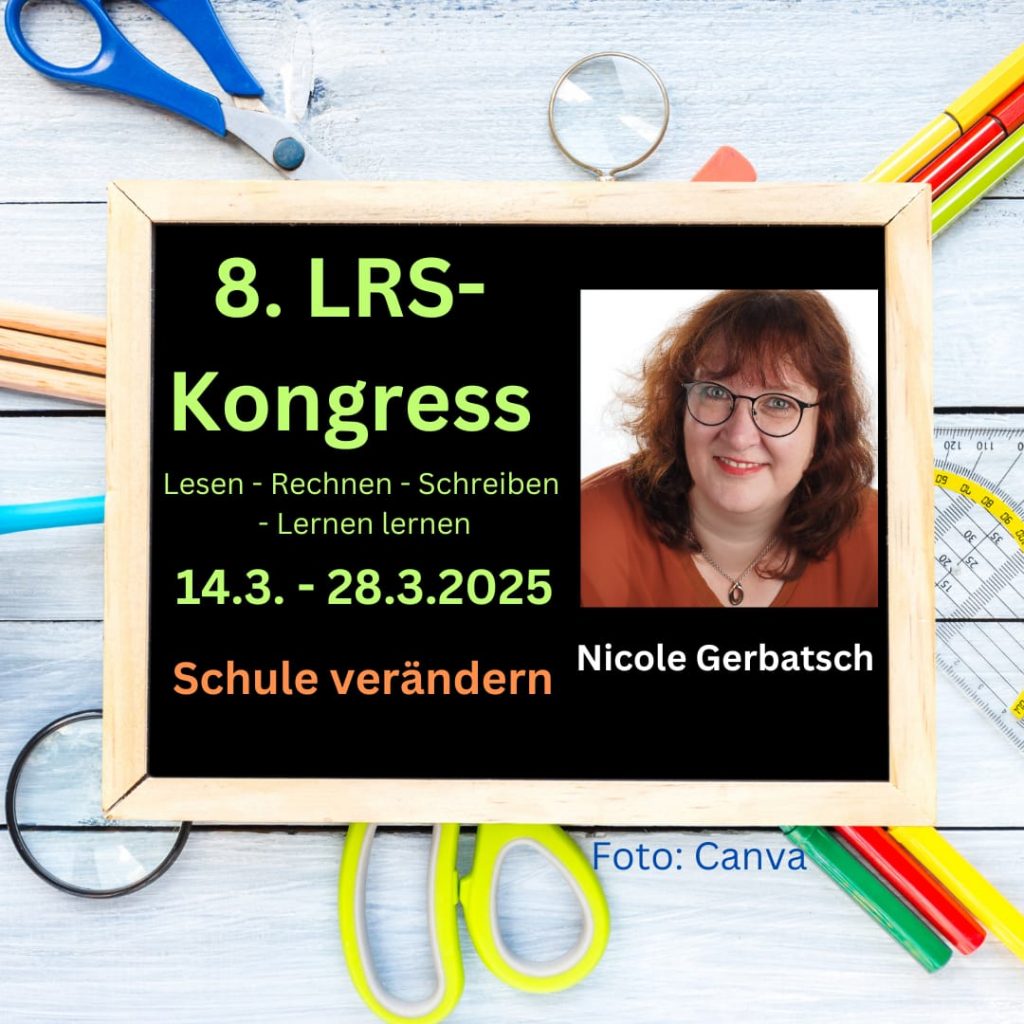 Bild in einem Rahmen mit eine Foto von Nicole Gerbatsch und dem Hinweis auf den 8. LRS Kongress